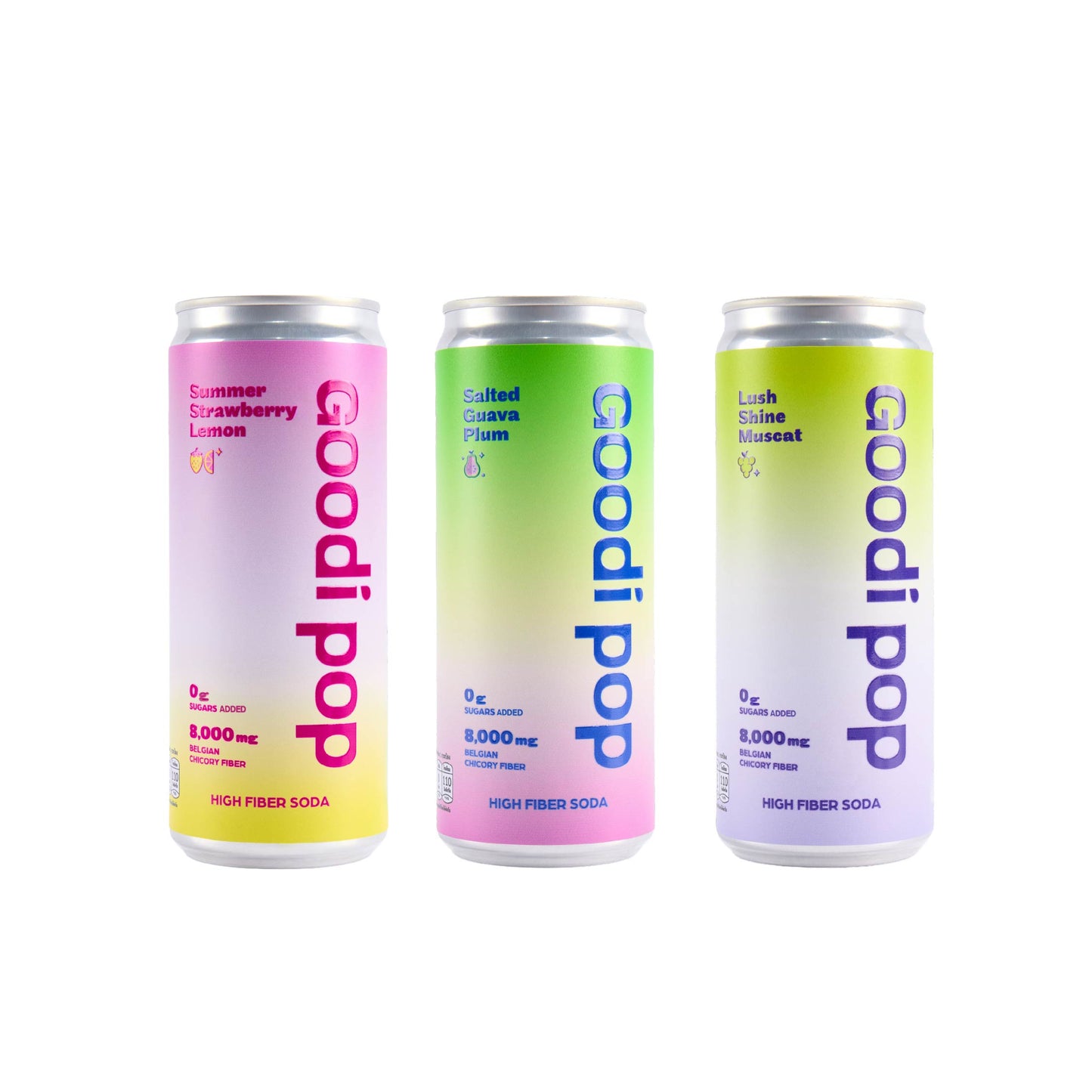 Goodi Pop Prebiotic Soda Trial Pack 3 — All 3 Flavors (1+1+1) | 8,000mg Chicory Inulin
