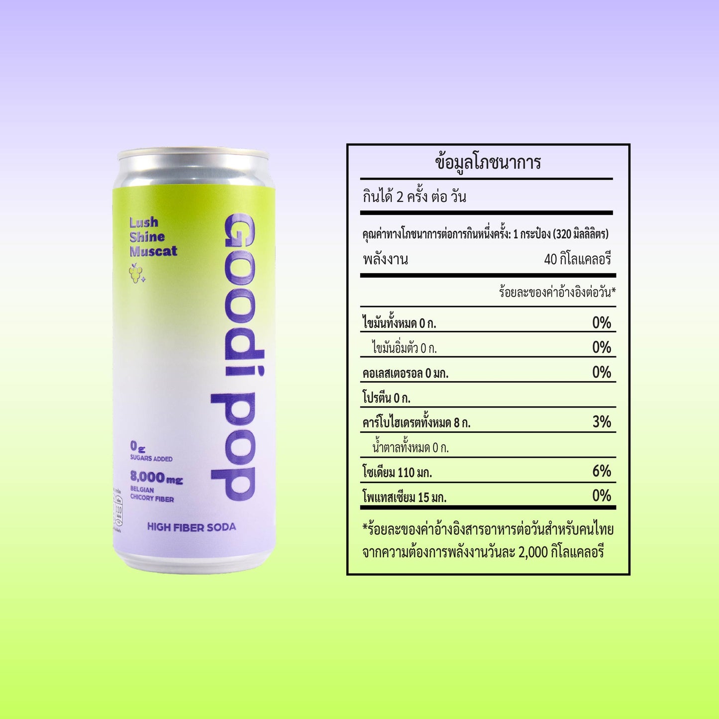 Goodi Pop Lush Shine Muscat nutrition label